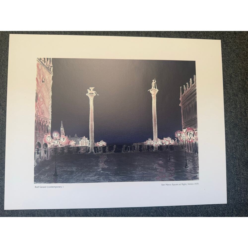 Rolf Gerard Painting Print San Marco Square at Night 1975 11X14"